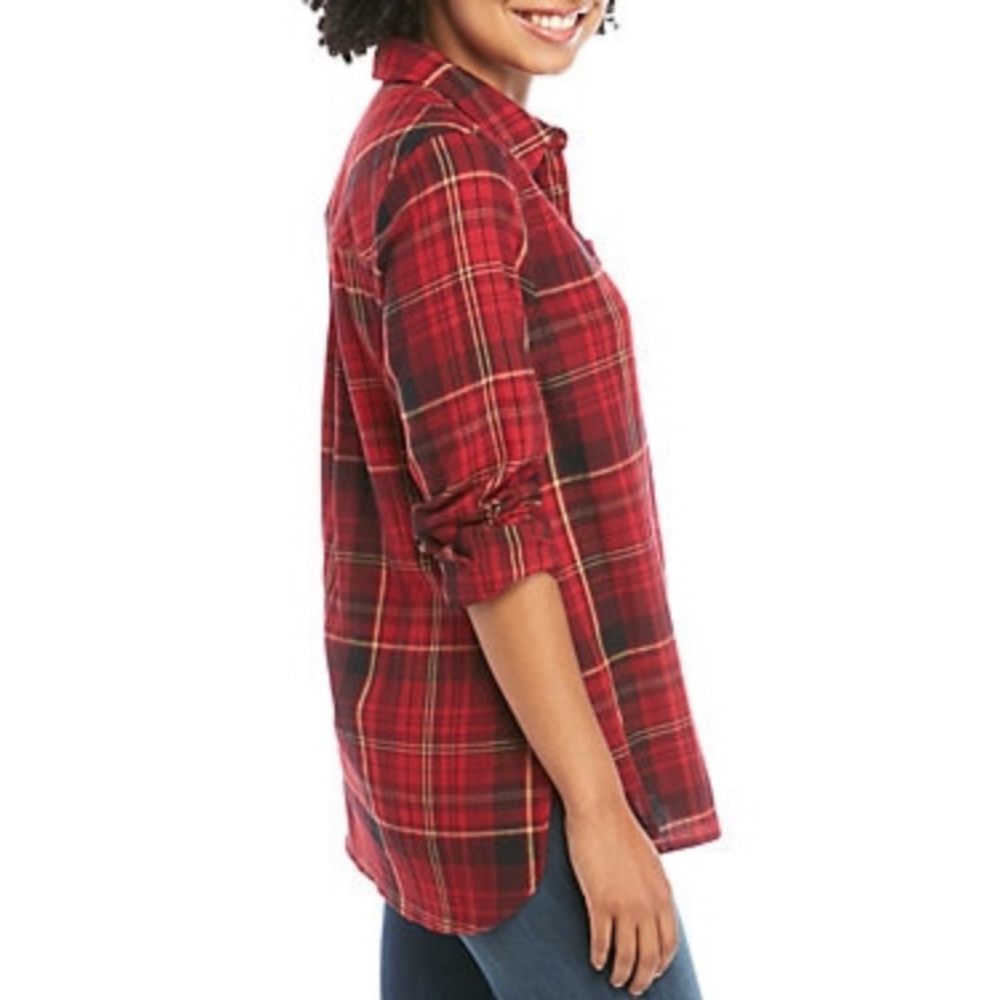 🔴CLEARANCE‼️ NWT🌲 TRUE CRAFT COTTON RED/BLACK PLAID LONG SLEEVE SHIRT Women’s M - Picture 3 of 8
